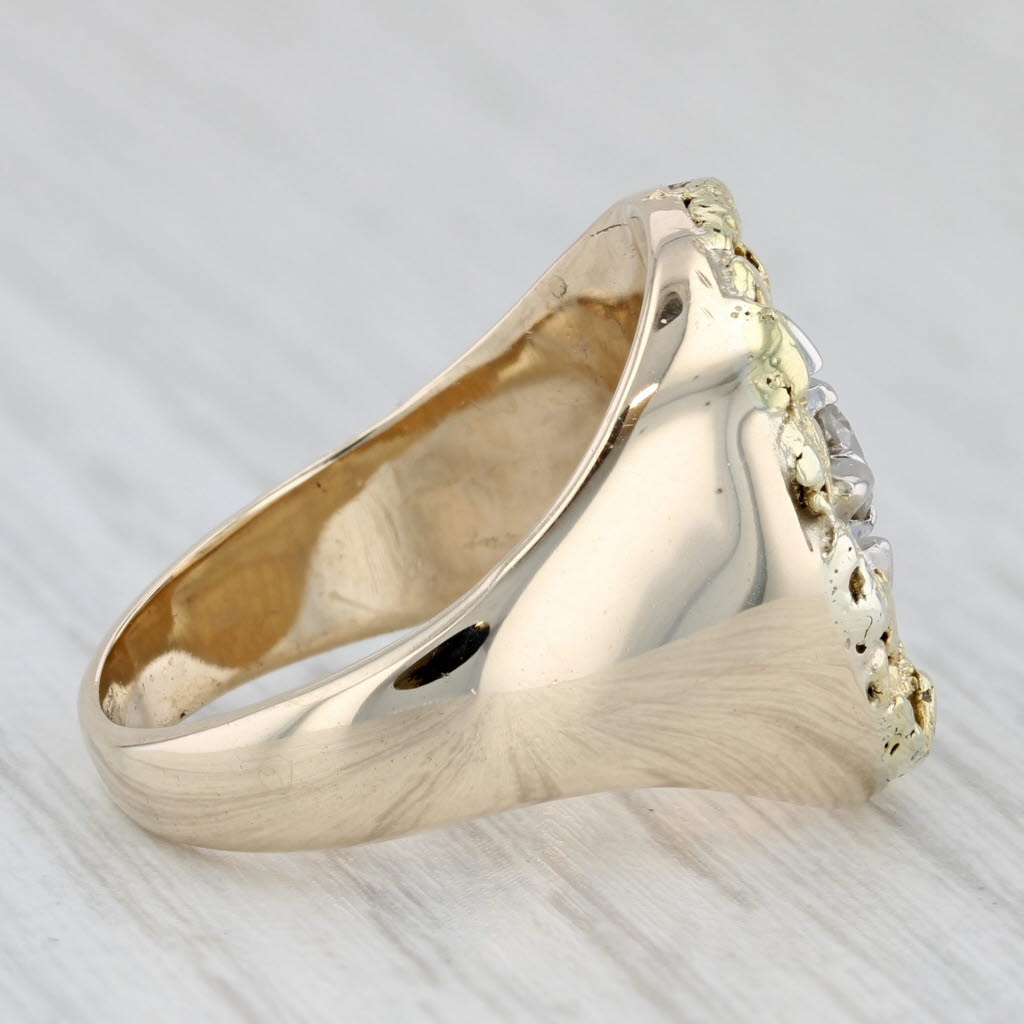 Vintage 0.22ct Diamond Solitaire Gold Nugget Ring 10k 18k Yellow Gold Size 9.25