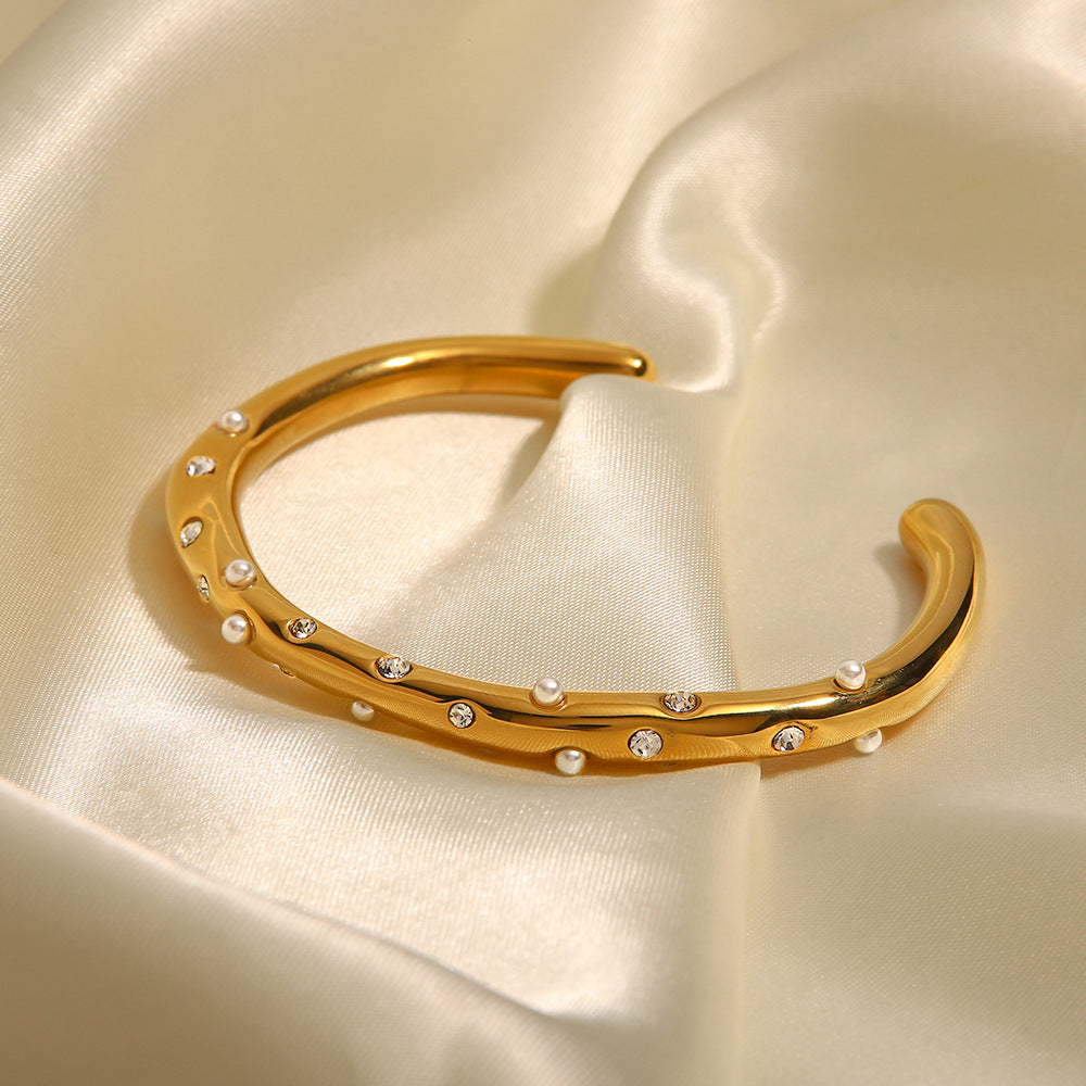 Women  Pearl Geometric Stainless Steel 18K Gold Plated Bracelets