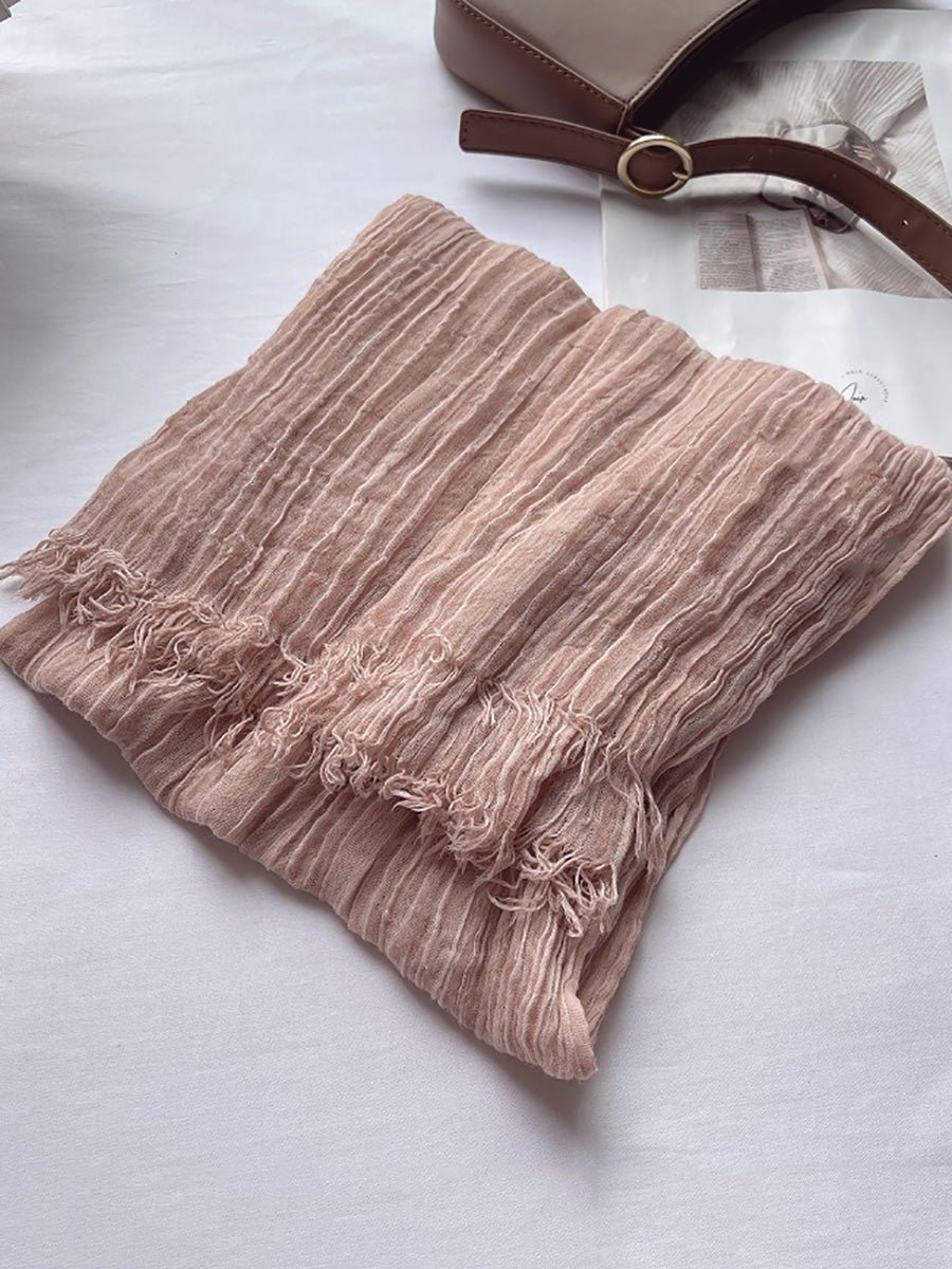 Vintage Pure Color Shirred Shawl Scarf