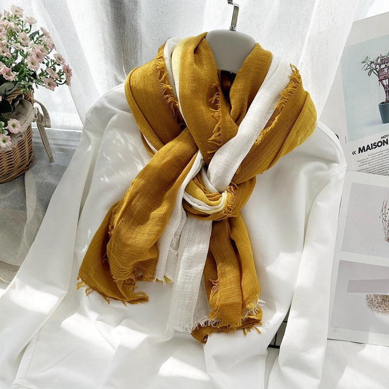 Unisex Minimalist Color Block Cotton Scarf