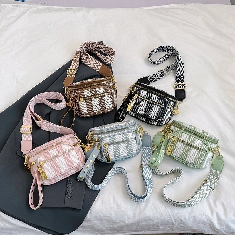 Women's Pu Leather Color Block Vintage Style Square Zipper Shoulder Bag