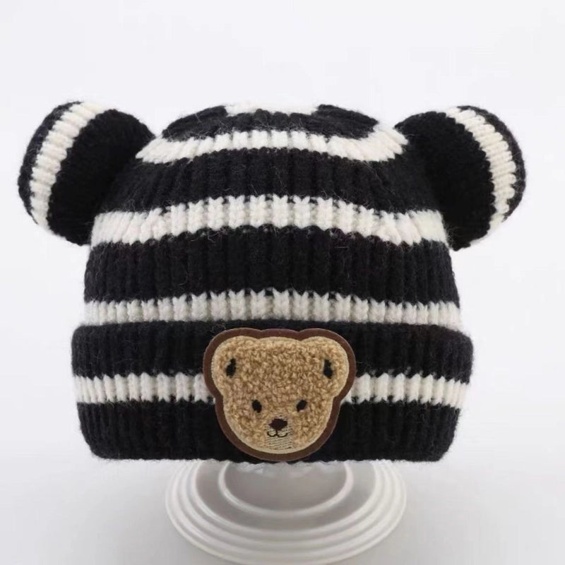 Baby Hat Autumn And Winter Korean Style Baby Hat Striped Cute Bear Hat Wool Hat Boys And Girls Hat