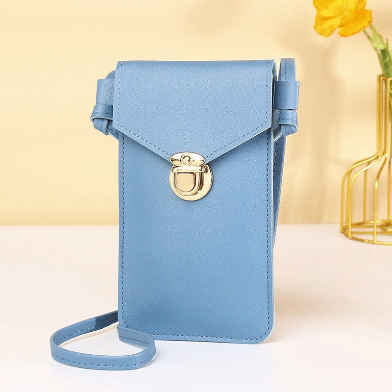 Women's Small Pu Leather Solid Color Elegant Square Lock Clasp Phone Wallets