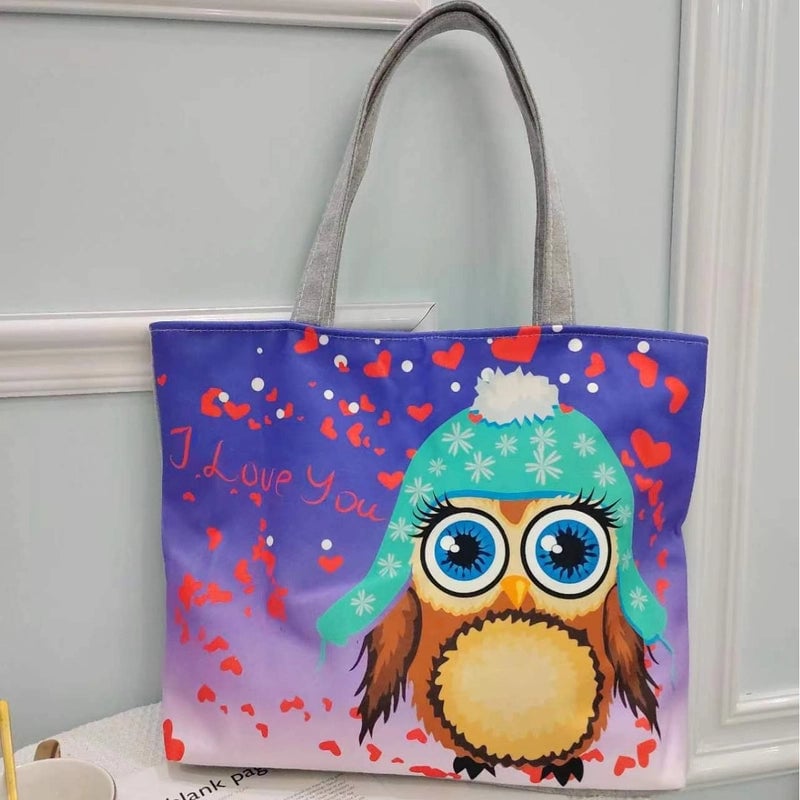 Women's Large Canvas Animal Cat Butterfly Basic Classic Style Square Zipper Canvas Bag