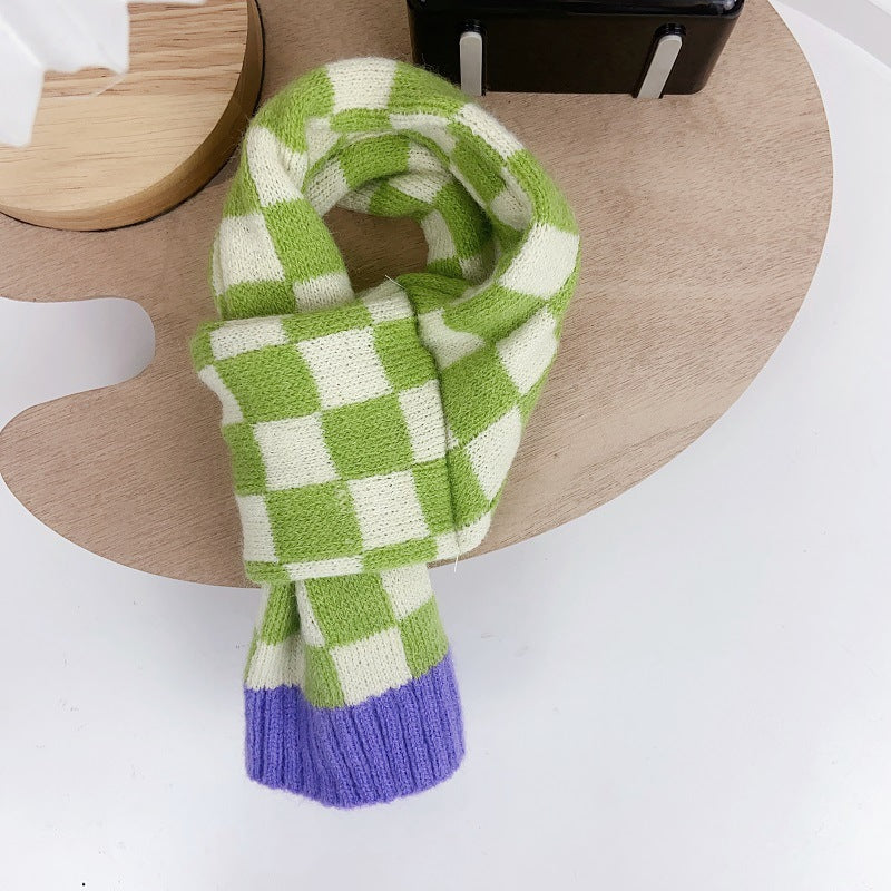 Chequer Contrast Color Knitted Dog Cat Scarf