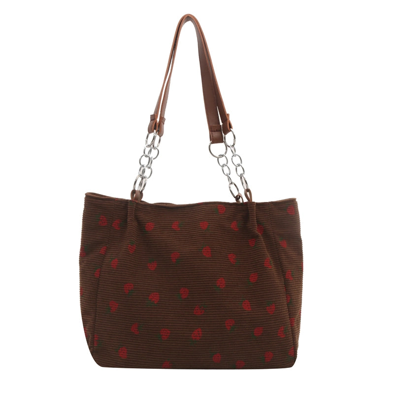 Women's Cute Basic Strawberry Canvas Shopping Bags