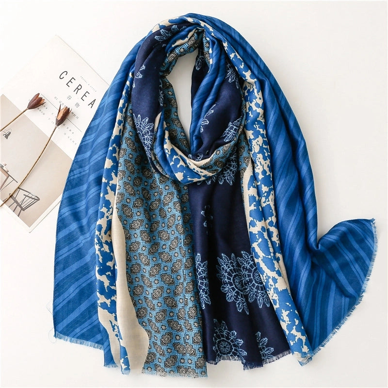Women's Fashion Color Block Polyester Winter Scarves