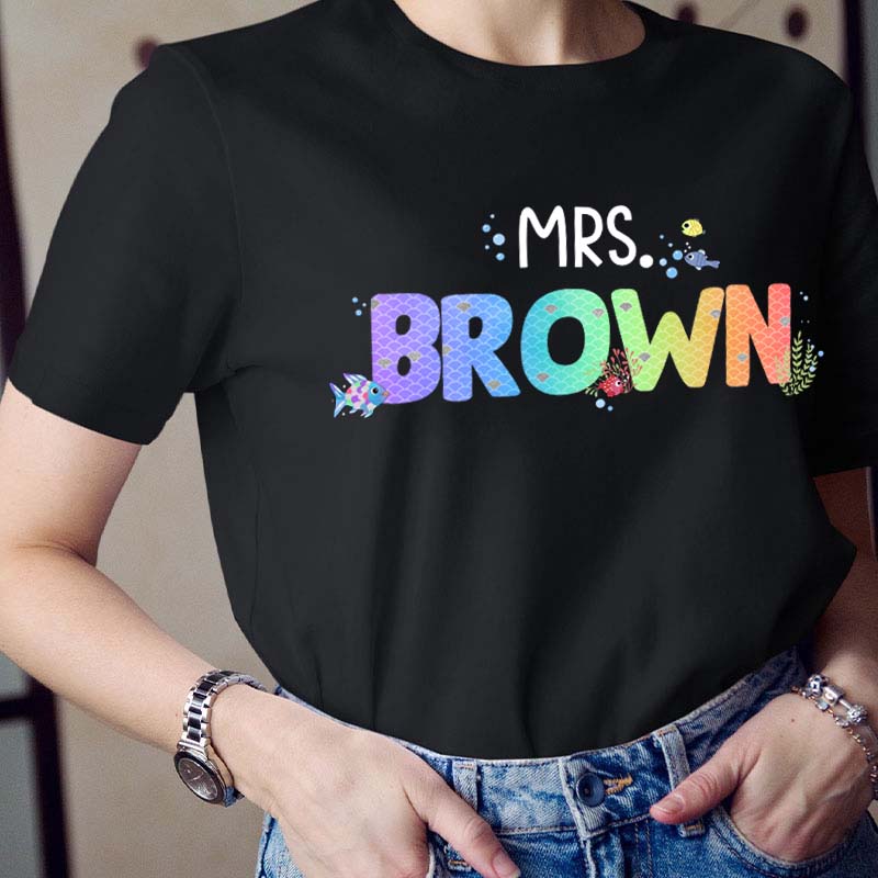 Personalized Name Rainbow Fish Teacher T-Shirt