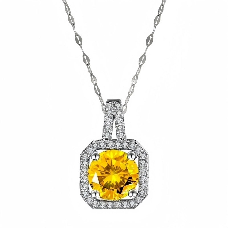 201 Stainless Steel White Gold Plated Gold Plated Classic Style Plating Inlay Square Glass Zircon Pendant Necklace