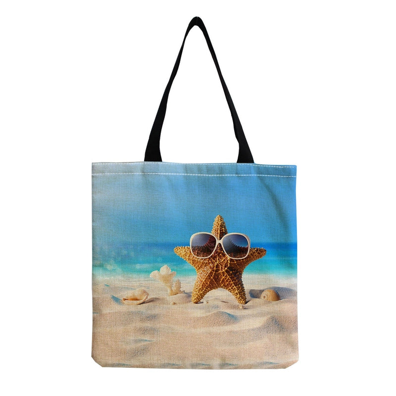 Women's Medium Linen Underwater World Beach Square Open Shopping Bags