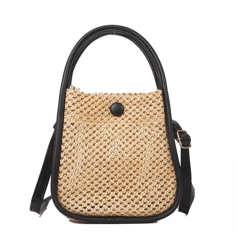 Women's Small Straw Color Block Streetwear Square Zipper Straw Bag