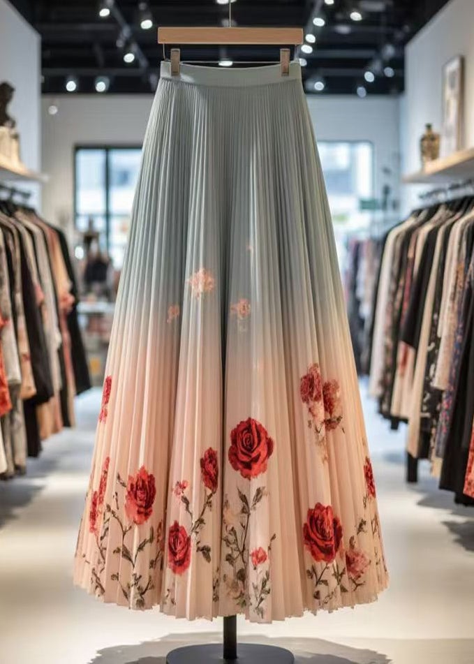 Chic Gradient Color Wrinkled Print Cotton Skirt Summer