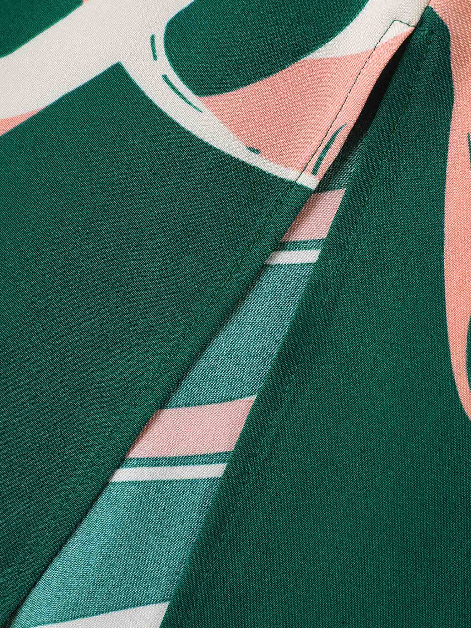 Abstract Belted Side Slit Surplice Midi Dress