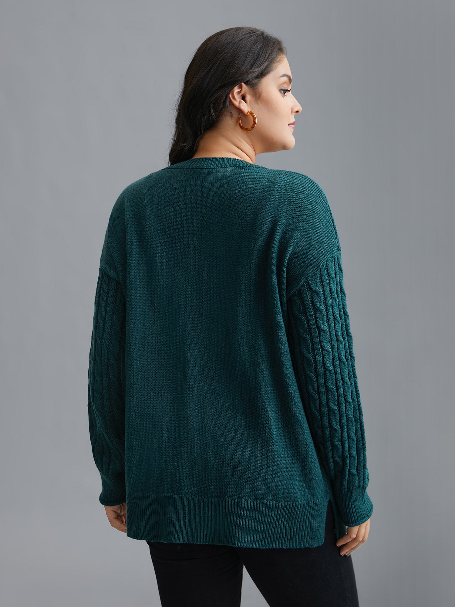 Cable Knit Sleeve Chest Pocket Pullover