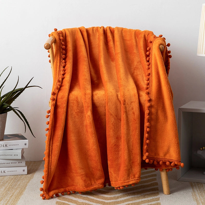 Tassel Ball Solid Color Blanket Sofa Dormitory Blanket Gift Air Conditioning Blanket