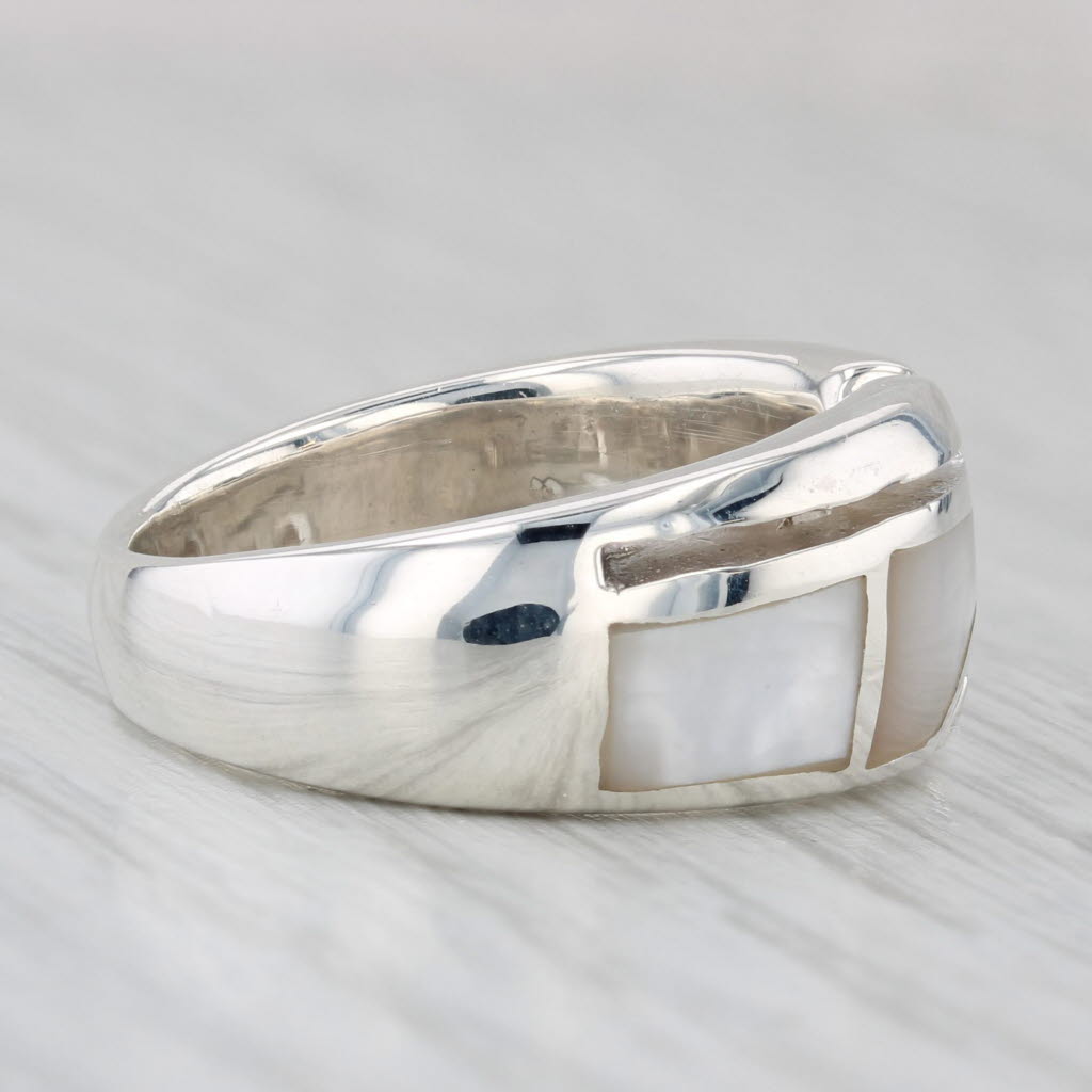Mother of Pearl Bypass Statement Ring Sterling Silver Size 5.5 Statement Band