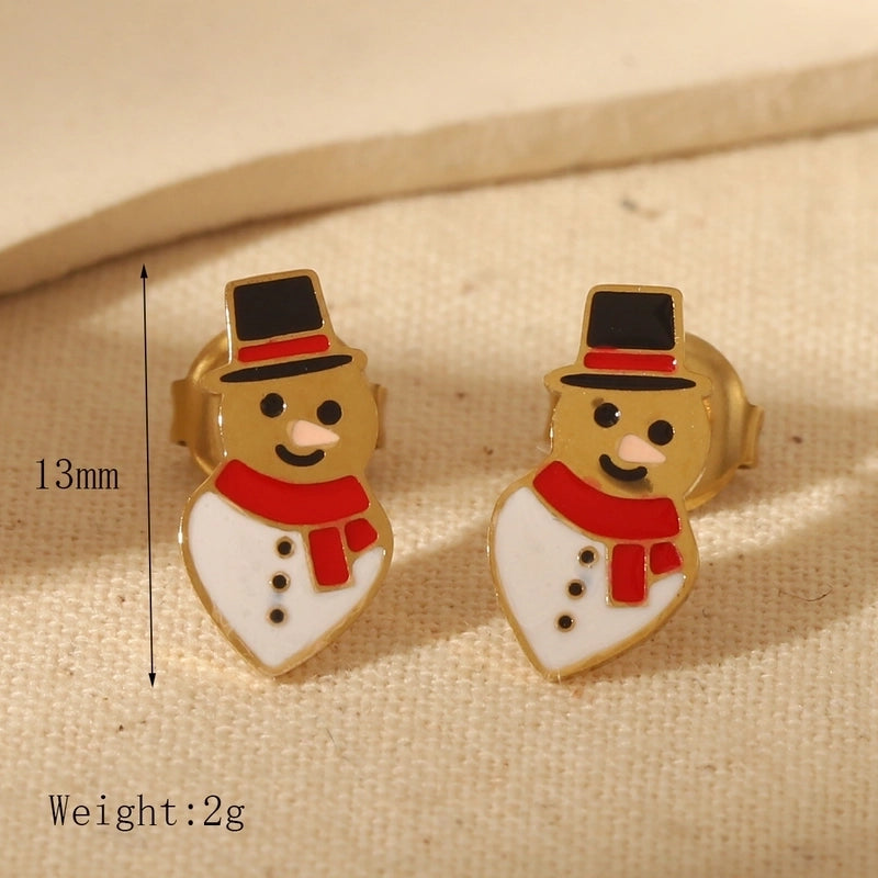 1 Pair Christmas Sweet Minimalist Santa Claus Enamel 304 Stainless Steel 14K Gold Plated Ear Studs