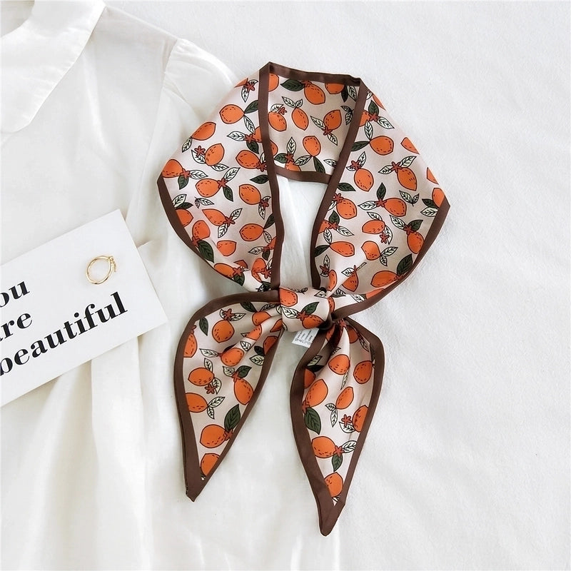 Fruit Printing Ribbon Silk Scarf