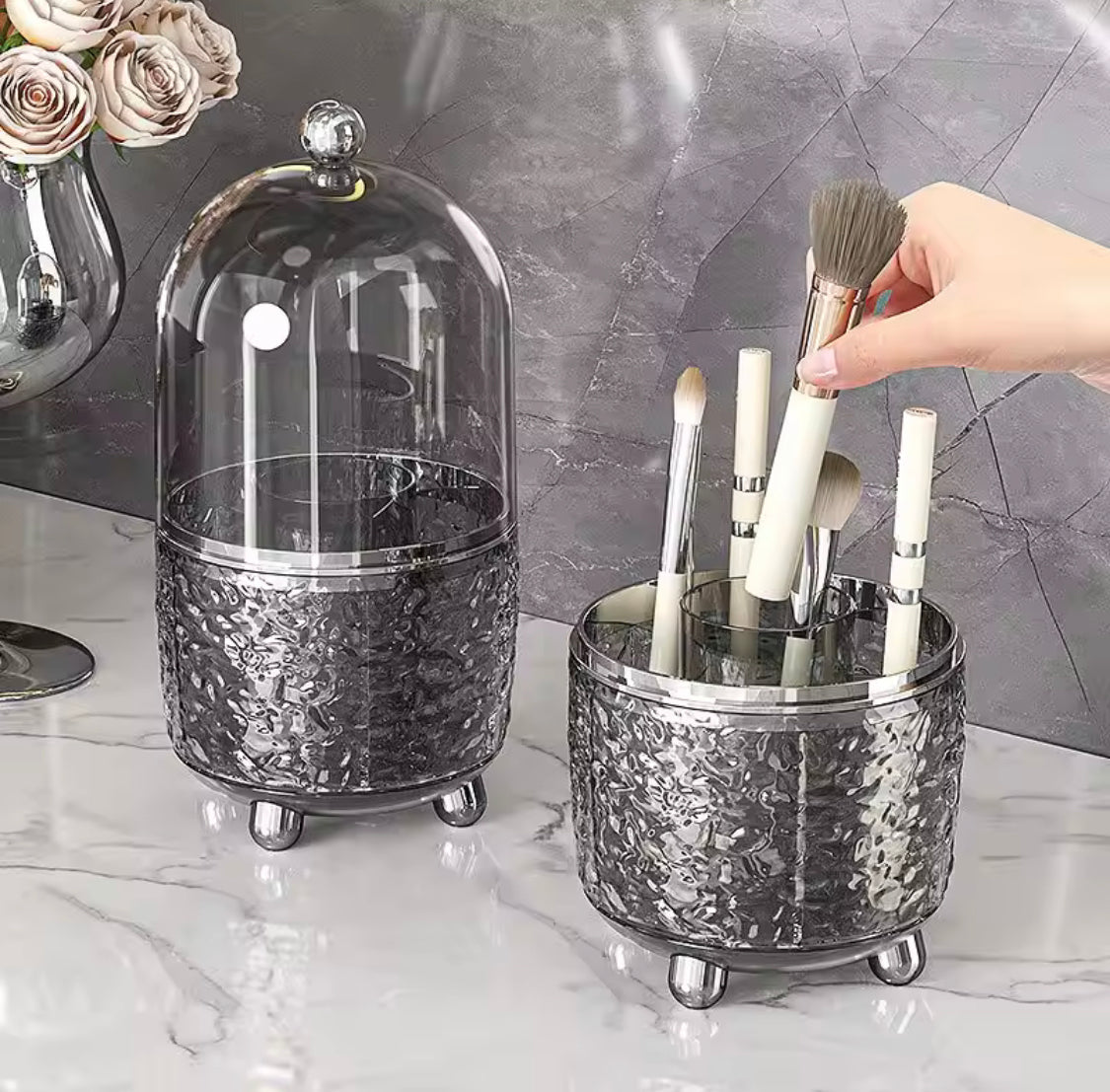 360 degrees Rotating Acrylic Makeup Brush Holder With 6 Slots