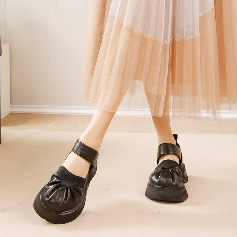 60mm Chunky Sole Cow Leather Mary Jane Platform Shoes in Black/Brown