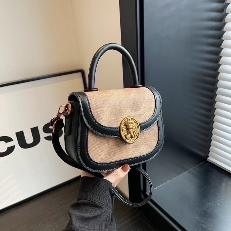 Women's Pu Solid Color Classic Style Sewing Thread Square Magnetic Buckle Shoulder Bag