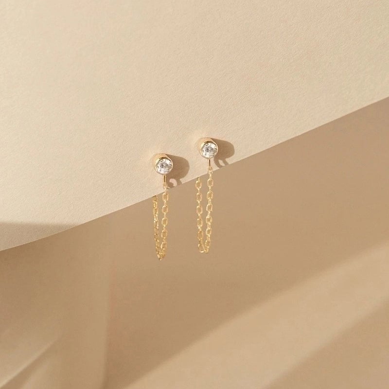 1 Pair Minimalist Geometric Inlay Stainless Steel Rhinestones 14K Gold Plated Rose Gold Plated Drop Earrings