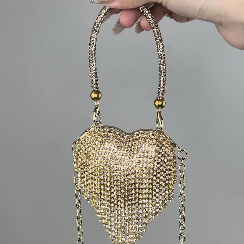 Silver Tassel Love Portable Silver Big Diamond Love Portable Silver Small Diamond Love Portable Plastic Metal Heart Shape Tassel Heart-shaped Evening Bags