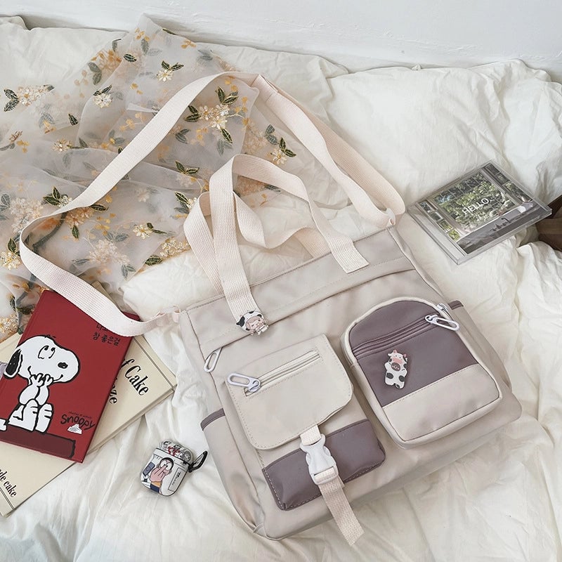 Women's Canvas Geometric Solid Color Cute Preppy Style Zipper Shoulder Bag Canvas Bag Crossbody Bag