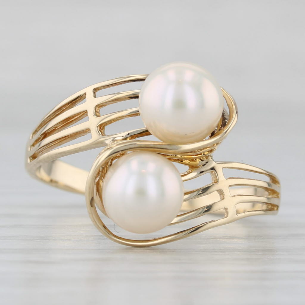 Cultured Pearl Bypass Ring 10k Yellow Gold Size 10.25