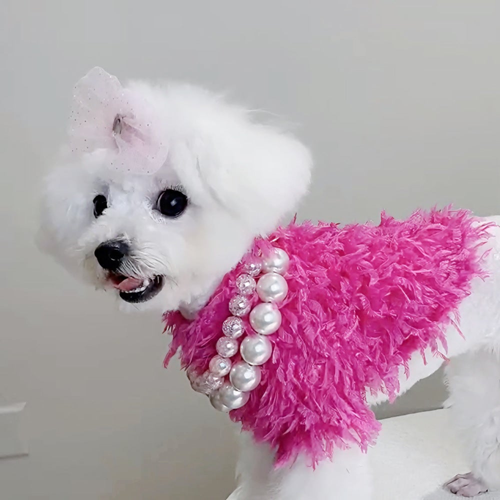 Tassel Faux Fur Dog Sweater&Hat