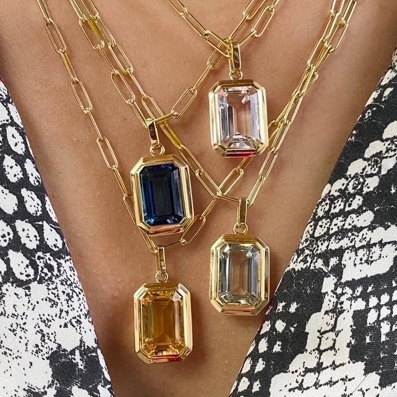 Square 304 Stainless Steel Zircon Plating Inlay Stainless Steel Necklaces