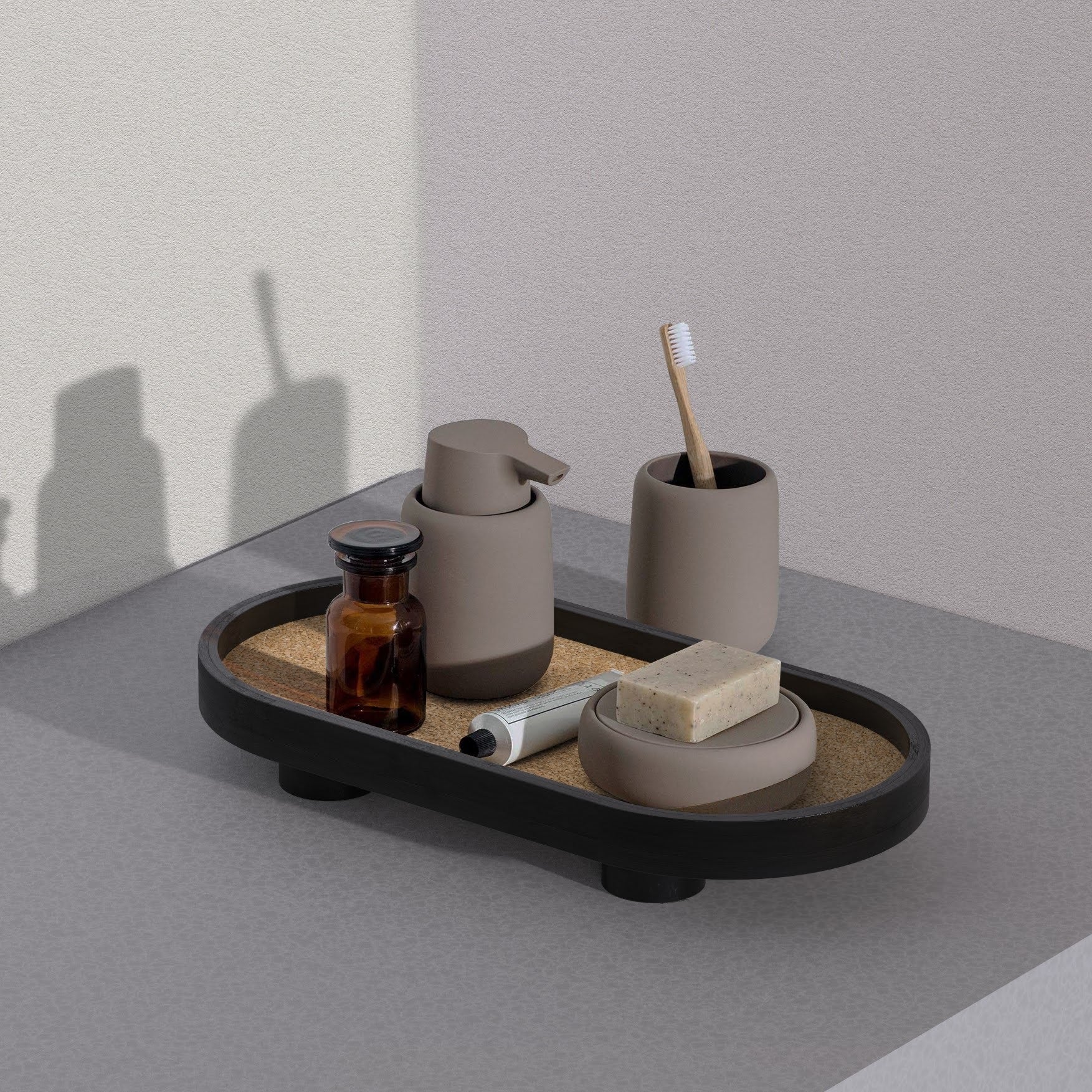 Podium Oval Tray: Handmade Oval Tray for Charcuterie Dressing Table[40cm/16in(W) x 20cm/8in(H) x 5.5cm/2in(D)] Black Edition