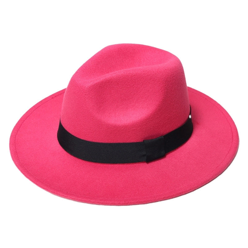 Autumn And Winter New Square Ribbon Panama Top Hat British Style Flat Rim Jazz Hat Woolen Hat Men
