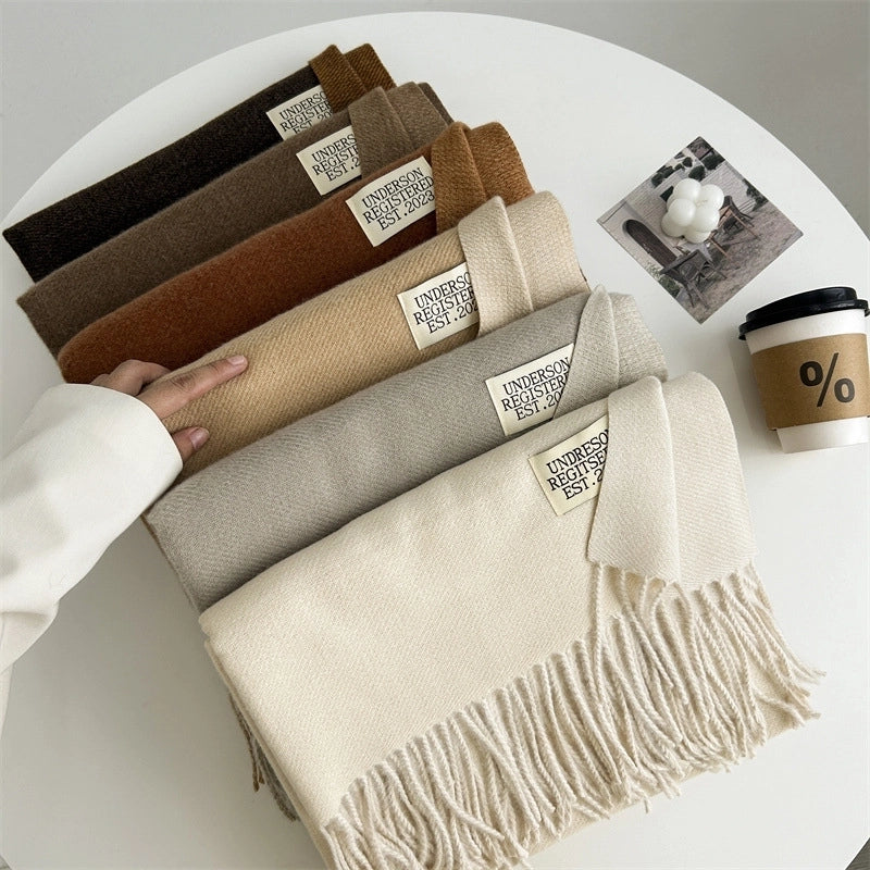 Women's Basic Solid Color Imitation Cashmere Tassel Scarf
