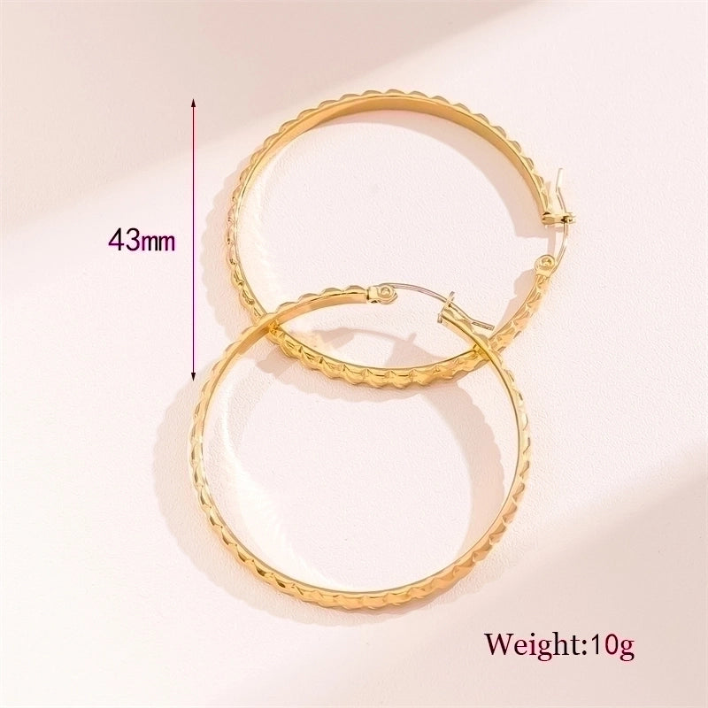 2 Pieces Retro Minimalist Round Waves Plating 201 Stainless Steel 18K Gold Plated Hoop Earrings