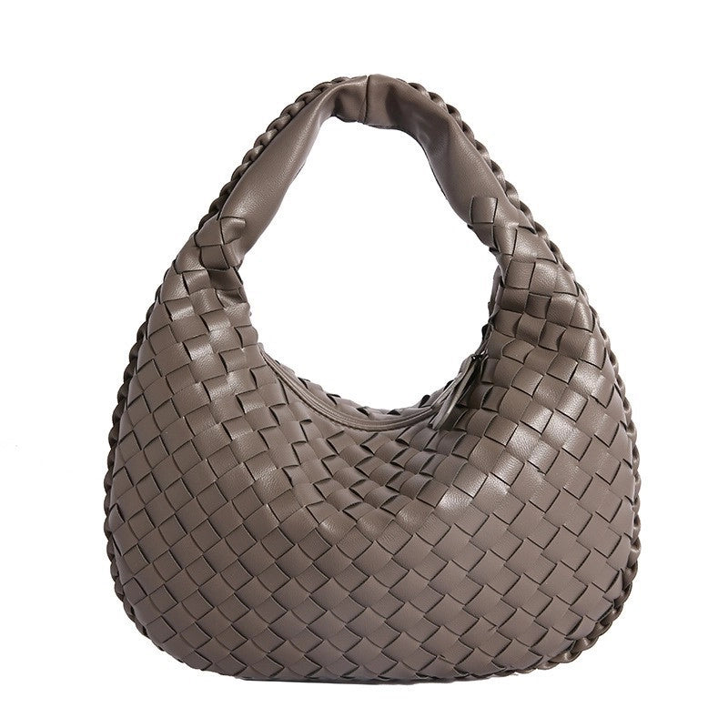 Women's Medium Pu Leather Solid Color Streetwear Weave Dumpling Shape Zipper Handbag