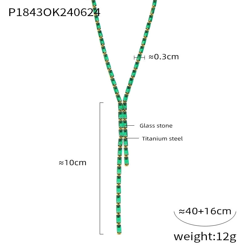Elegant Minimalist Quadrilateral 304 Stainless Steel Glass Zircon 18K Gold Plated Inlay Pendant Necklace