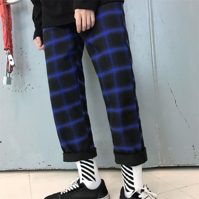 Plaid Fleece Straight Trousers