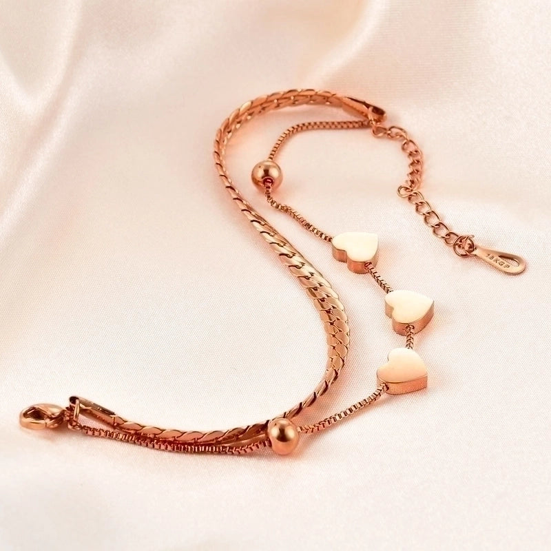 Minimalist Heart-shaped Stitching Chian Titanium Steel Double Layer Bracelet