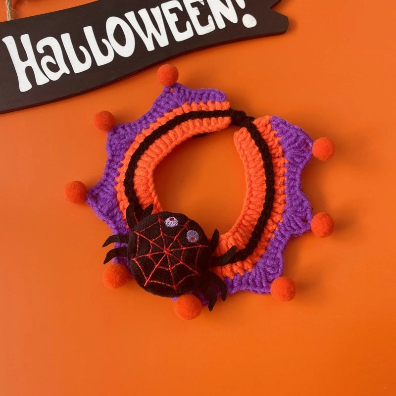Hot Halloween Pet Wool Collar Dogs And Cats Funny Knitted Hat Spider Pumpkin Scarf
