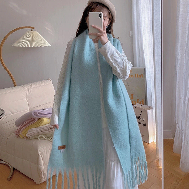 Women's Sweet Color Block Polyester Tassel Scarf