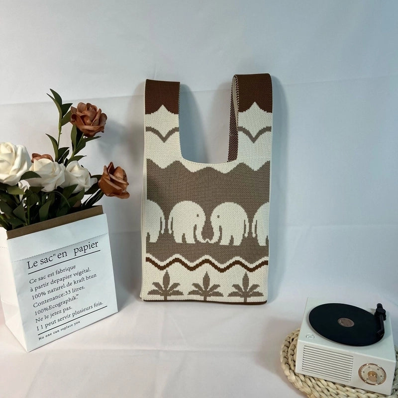 Women's Small Polyester Elephant Basic Vintage Style Open Handbag