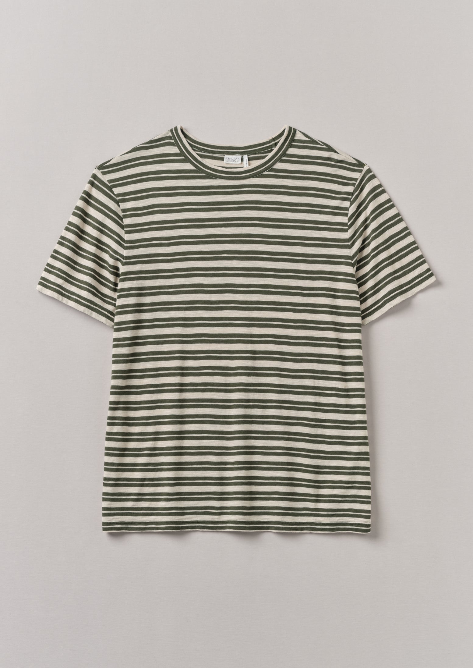 Theo Cotton Stripe Short Sleeve Tee | Dark Olive/Ecru
