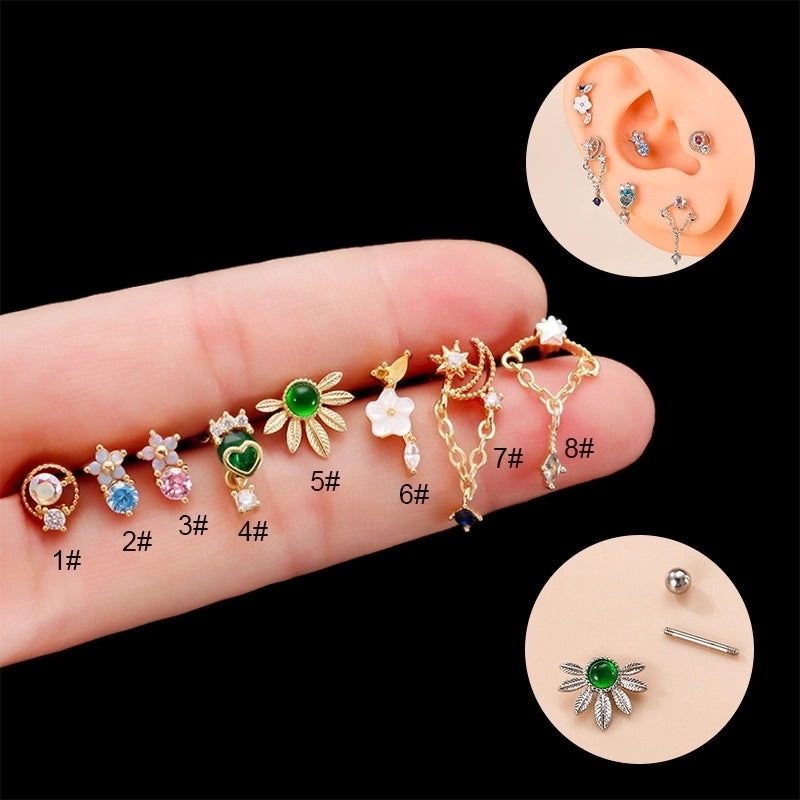 1 Piece Ear Cartilage Rings & Studs Fashion Flower 316L Stainless Steel  Copper Plating Inlay Zircon