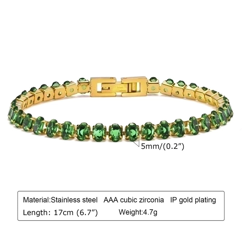 Fashion Solid Color 201 Stainless Steel Zircon 18K Gold Plated Plating Inlay Bracelets Necklace
