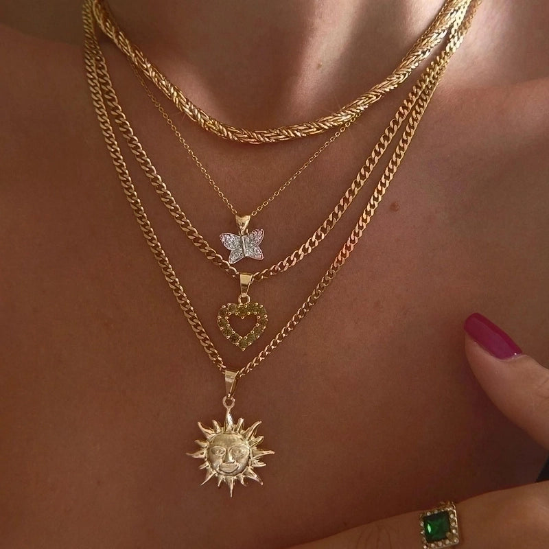 Modern Style Sun Heart Shape Stainless Steel Titanium Steel Plating Inlay Zircon Pendant Necklace
