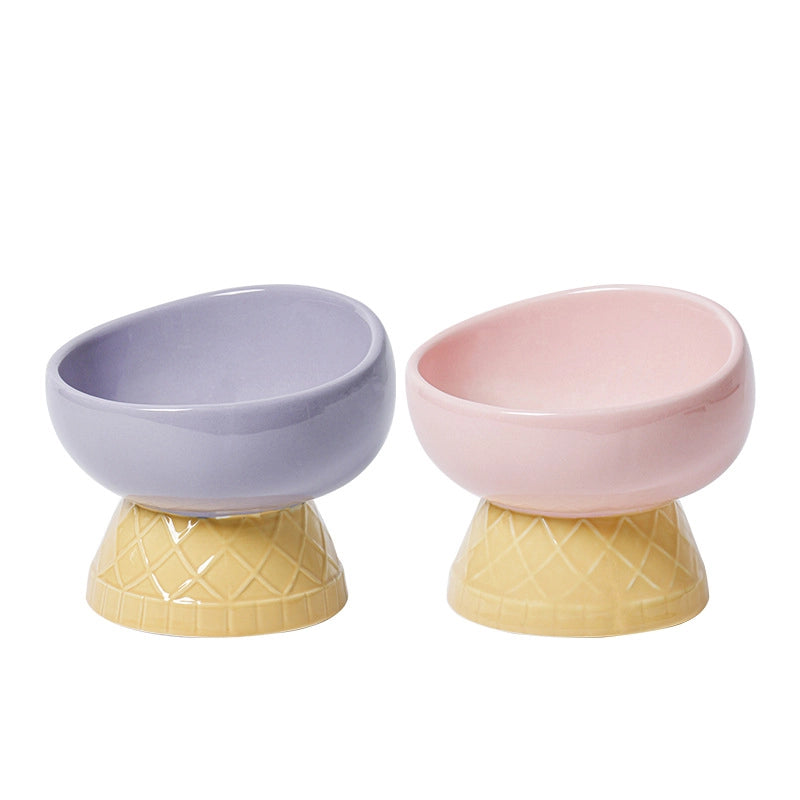 Cat Bowl Ceramic Protective Cervical Spine Drinking Bowl Pet Supplies Cute Oblique Mouth Anti-knock Dog Rice Bowl Cat Food Bowl