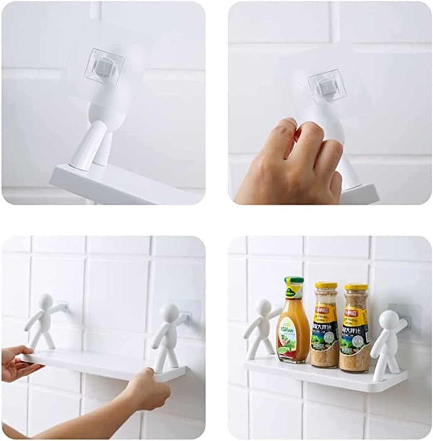 Wall Hanging Storage Shelf. Punching-Free Storage Rack For Kitchen & Bathroom (White)