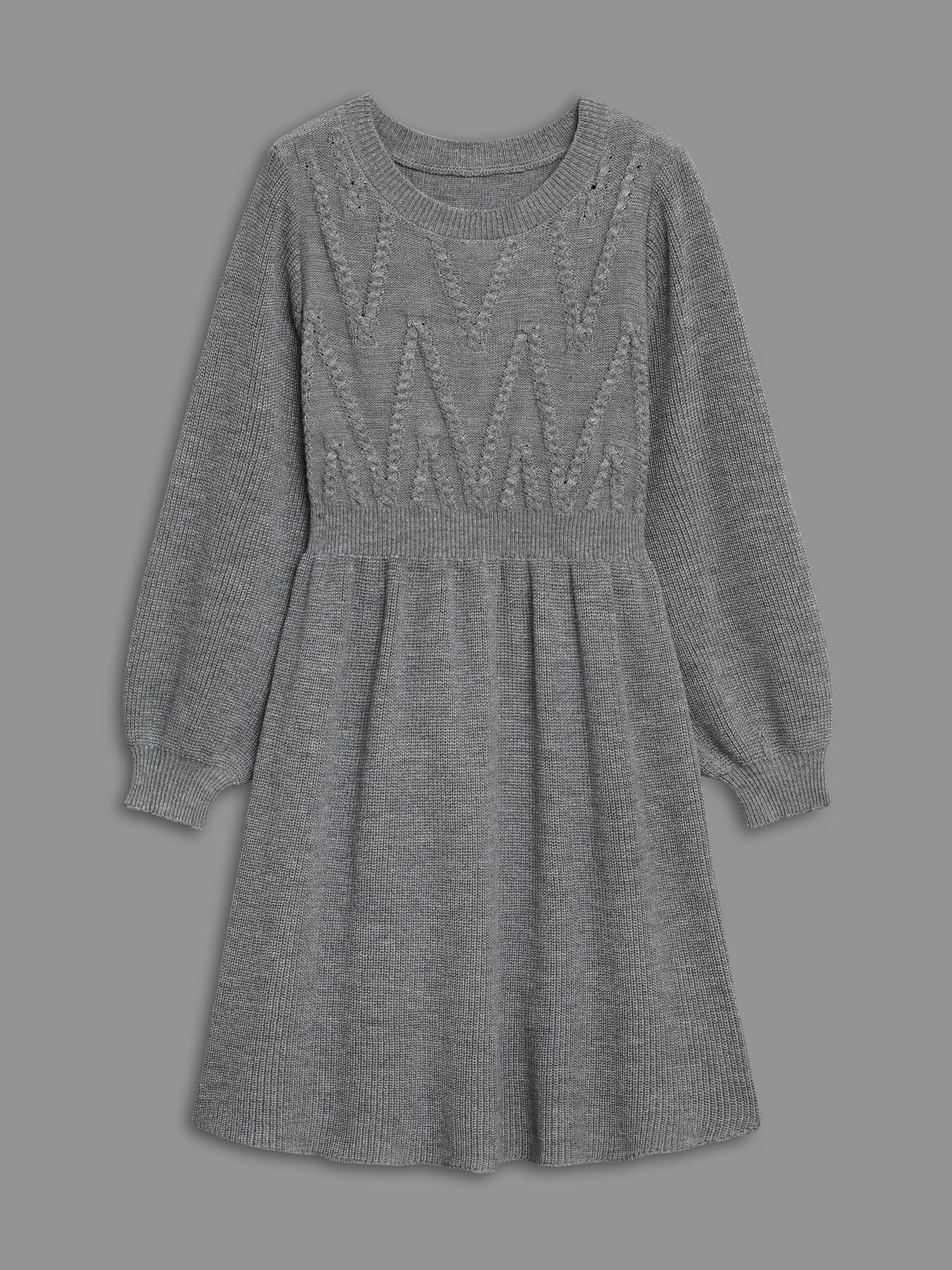 Cable Knit Elastic Waist Midi Sweater Dress