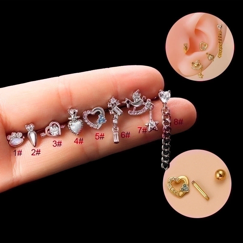1 Piece Ear Cartilage Rings & Studs Fashion Pentagram Heart Shape 316L Stainless Steel  Copper Gold Plated Zircon